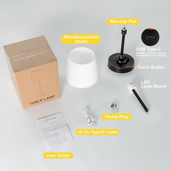 Kakanuo Rechargeable Cordless Table Lamp Bronze - 1 Pack 4000mAh Battery Operated Lamp, Touch Control Stepless Dimming, for Home Decor, Dining Table, Living Room, Bedroom