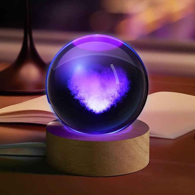 3D Galaxy Crystal Ball Night Light for Gifts with Colorful LED Light Base, Color Changing Light with Remote as a Birthday Gift for Teens Boys and Girls, Heart-Shape Cloud Model
