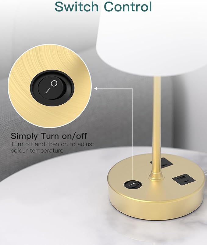 Addtam Bedside Table Lamp for Bedroom, 3-Way Dimmable Lamp with AC Outlet and USB C Charging Ports(PD 20W), Lamps with Shade for Night Stands, Living Room, Desk, and Home Office