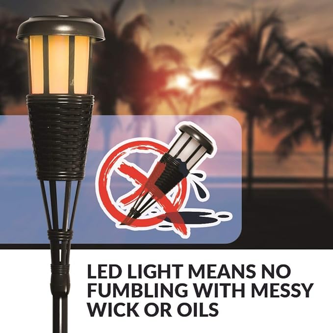 Newhouse Lighting FLTORCH2-B Solar-Powered Flickering Flame Effect LED Outdoor Island Torches for Landscape Lighting, Black Dark Chocolate Finish, 2-Pack