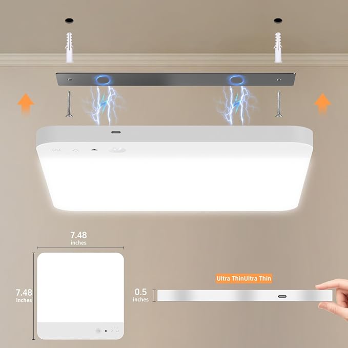 Rechargeable Motion Sensor Closet Light with Remote - Magnetic Wireless Ceiling Lights, 400LM Closet Lights Motion Sensored Indoor for Bathroom Shower Pantry Stairs Hallway