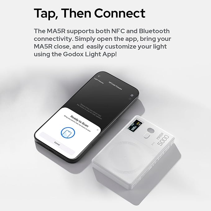 Godox MA5R Magnetic Charging RGB Video Light Pocket LED Fill Light for Phone Photography Light 1800K-10000K Dimmabe 14 FX Effects Built-in Battery APP Control Work as Wireless Power Bank