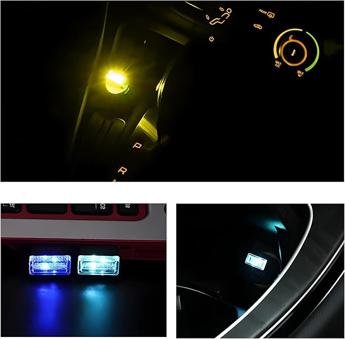 4 PCS USB LED Car Interior Atmosphere Lamp, Mini Night Light Plug-In Trunk Ambient Lighting Kit, Portable USB Interface LED Lamp Interior Decoration for Vehicle Home Office (Yellow)