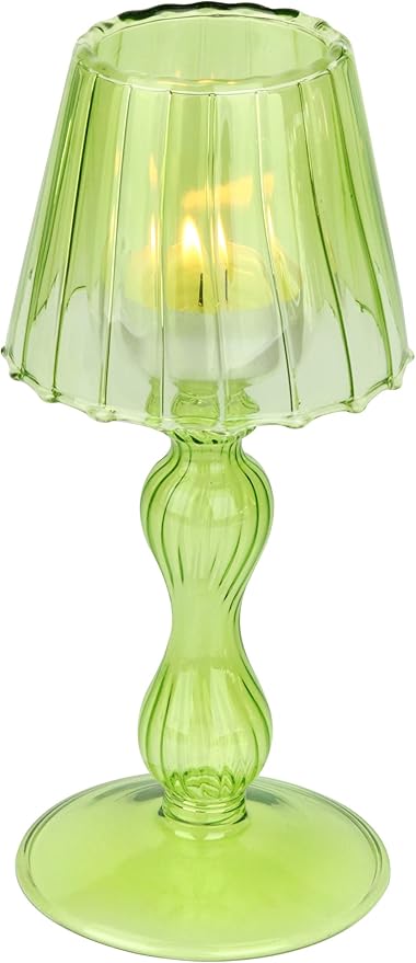 Desk Lamp Shaped Glass Candle Holder - Glass Hurricane Candleholder Crystal Decorative Candle Stand for Table Wedding Dinning Centerpieces Party Supplies Decor Grass Green