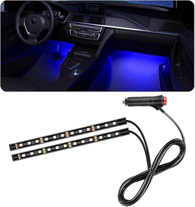 Car LED Strip Light, 24 LED RGB Auto Under Dash Interior Atmosphere Lights, Cigarette Lighter Decorative Lamp Ambient Night Light, Universal Lighting Kit Car Accessories (Blue)