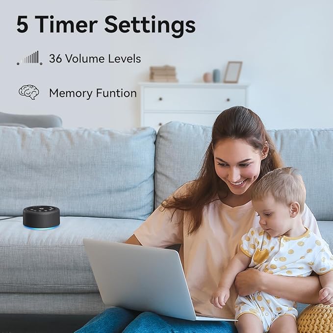 Sleep Sound Machine White Noise Machine with 30 Non Looping Sounds 12 Night light Colors with 5 Timers 36 Adjustable Volume Memory Function Brown Noise Machine for Baby kid Adult & Home Nursery Travel