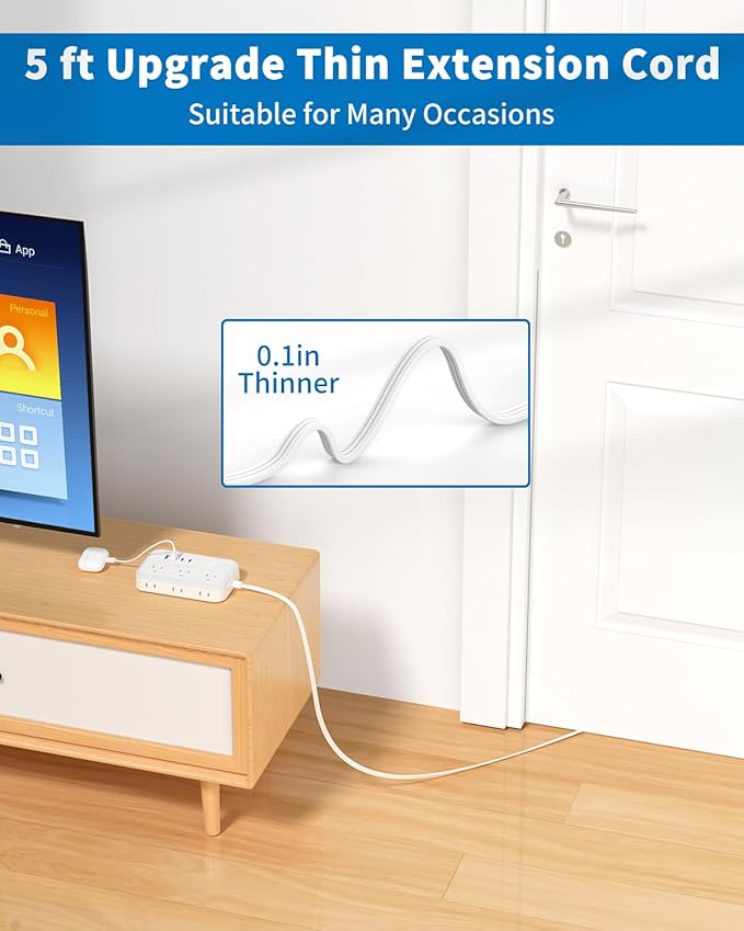 Power Strip with 6 Outlets 4 USB Ports(2USB C), Flat Extension Cord with Multiple Outlets, 1080 Joules, 5 ft Flat Plug Outlet Extender for Indoor, Office Supplies, Dorm Room Essentials