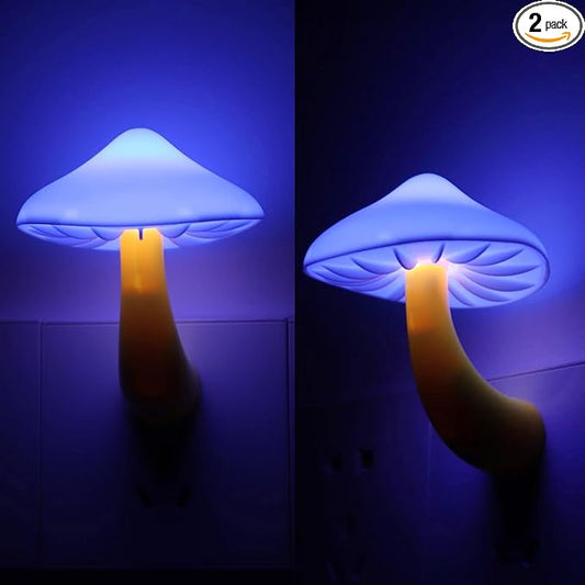 AUSAYE 2Pack Sensor LED Night Light Plug in Lamp Mushroom Nightlight Cute Night Lights for Adults Kids Bedroom, Bathroom,Toilet,Hallway,Stairs,Kitchen Blue
