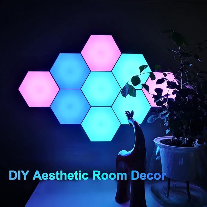 Hexagon LED Lights with Remote Control, Hexagon Wall Lights RGB Gaming LED Lights for Gaming Setup Touch Sensitive, DIY Geometry Modular LED Light Panels for Gaming Room Bedroom Streaming, 10 Pack