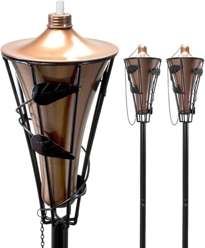 Matney Outdoor Metal Patio Torches – Use for Deck, Patio, Back Yard, Out Door Parties, Wedding – Includes Fiberglass Wick and Snuffer Cap (4 Pack)