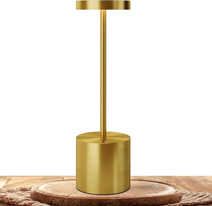 LED Cordless Table Lamps, Portable Rechargeable Battery Operated Lamp, Modern Metal 2 Level Dimmable Indoor and Outdoor Cordless Lamp,Desk Lamp for/Restaurant/Bar/Cafe/Bedroom. (Gold)