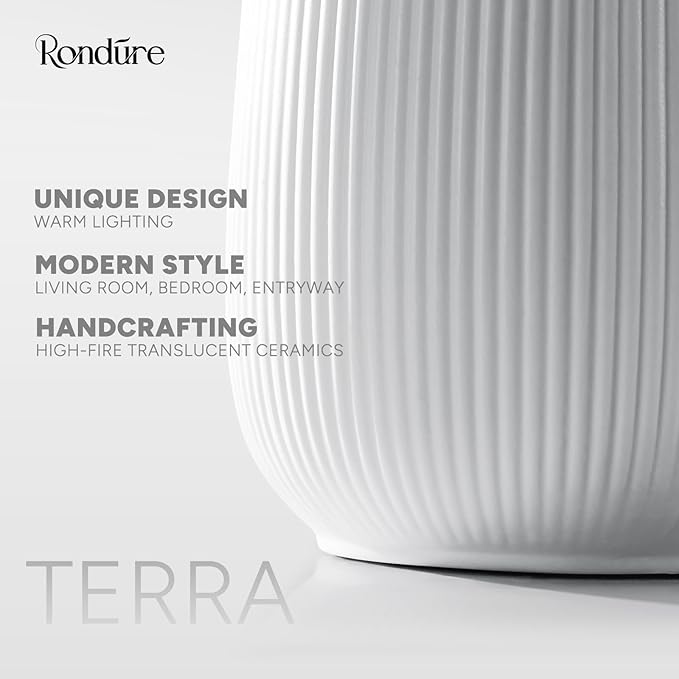 RONDURE 9.5" Modern Ceramic Table Lamp, Modern Bedside Lamps for Bedroom, Living Room and Nightstand, White Translucent Ceramic Shade, Warm Ambient Lighting, Home Decor