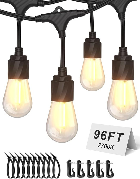XMCOSY+ 96FT Outdoor String Lights, Patio Lights Outdoor Waterproof with 32 Shatterproof Bulbs, LED Hanging Light for Outside Porch Backyard Garden Party Balcony Decor