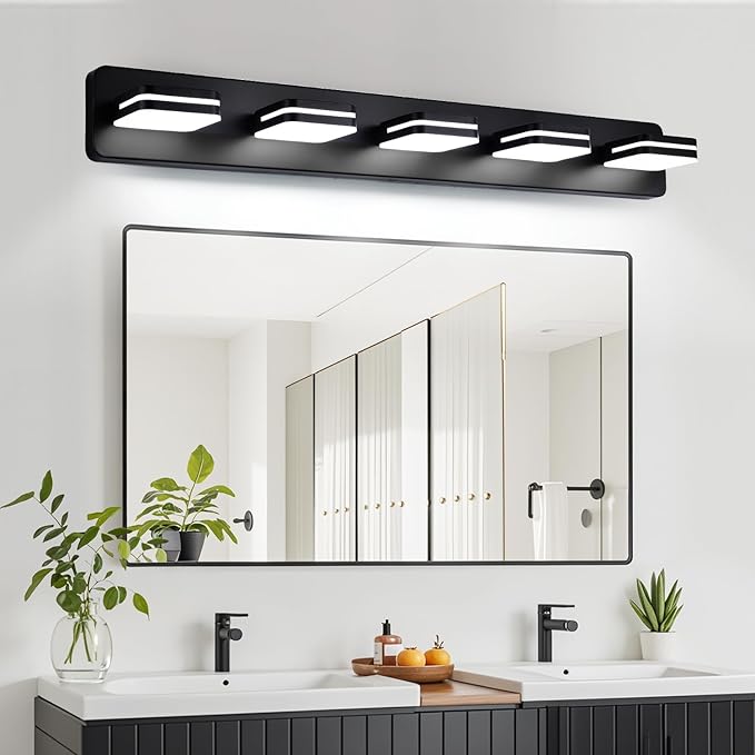 2100LM LED Modern Bathroom Vanity Light Fixtures, 360° Rotate Acrylic Matte Black Vanity Lights for Bathroom, Modern Wall Lighting Fixtures Over Mirror Kitchen Living Room (Natural White Light 5000K)