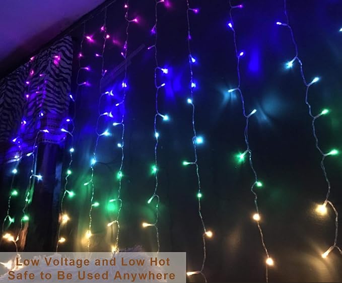 Rainbow Fairy String Curtain Lights with Remote, Twinkle LED Ombre Light Curtain for Girls Room, Kid's Bedroom, Teen Room, Unicorn Theme, Party, Easter Décor Gift (Rainbow)