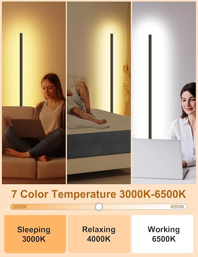 Corner Floor Lamp, Set of 2 Minimalist LED Corner Lamp Dimmable with Remote, 24 W Slim Standing Floor Lamp for Living Room Bedroom Home Office, 3000K-6500K 10 Color Temperature