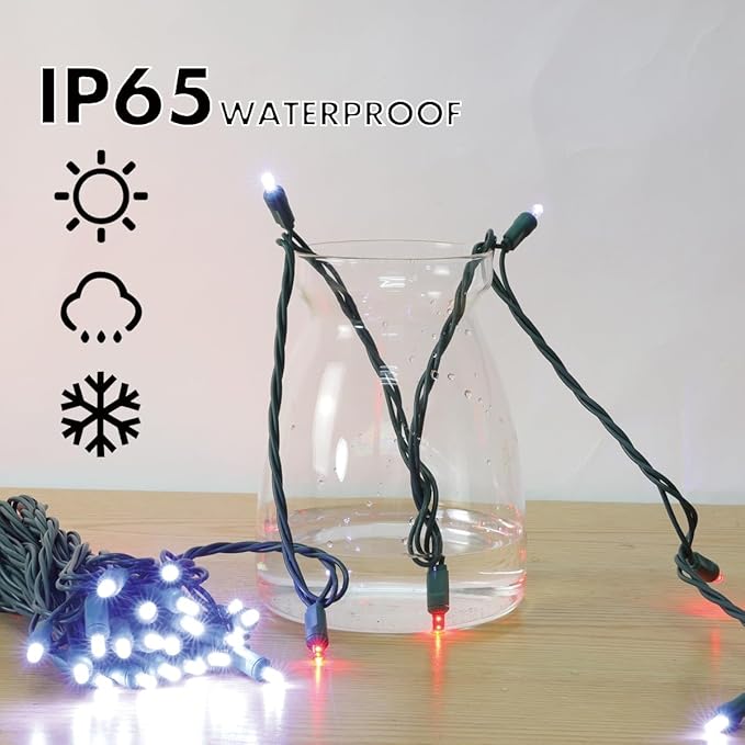 LAMPHOME 600LED (12pk of 50L) String Lights,LED Christmas Lights, 6" SPACING,Green Wire,Red and White