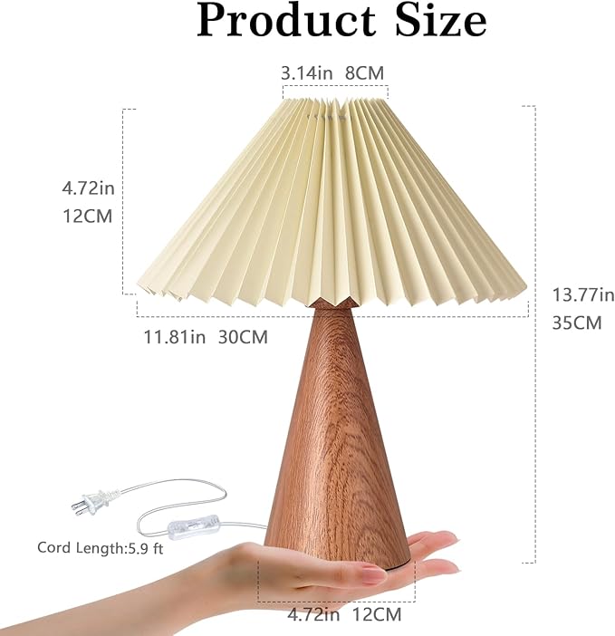 Wood Grain Small Table Lamp, Cute Table Lamp, Pleated Table Lamp, Wooden Bedroom Lamps for Nightstand, Small Scalloped Lamp Shade Table Lamps for Small Spaces for Bedroom,Living Room