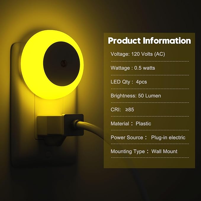 Night Light, Night Lights Plug into Wall, Dusk to Dawn Sensor, Amber Led Night Light 0.5W, 2 Pack Nightlight for Adults, Bedroom, Bathroom, Hallway, Kitchen