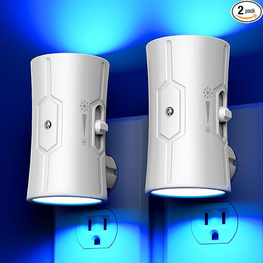 Night Light, LED Night Lights Plug into Wall 2 Pack Blue 0-100LM Adjustable Brightness Light Sensor Plug in Night Light for Hallway, Bathroom, Adult