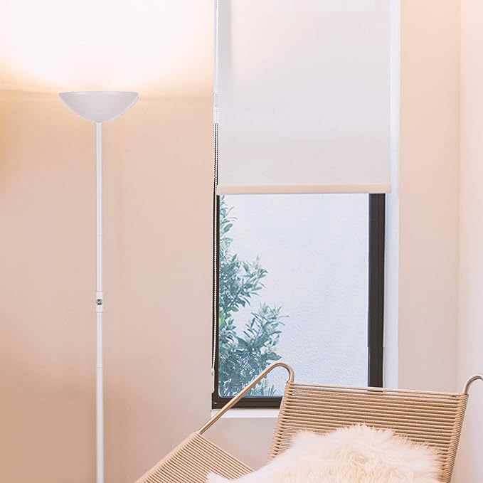 Brightech SkyLite LED Floor lamp, Torchiere Super Bright Floor Lamp for Living Rooms & Offices - 3 Way Dimmable Tall Torch Lamp, High Lumen Standing Pole Lamp for Bedroom Reading - White