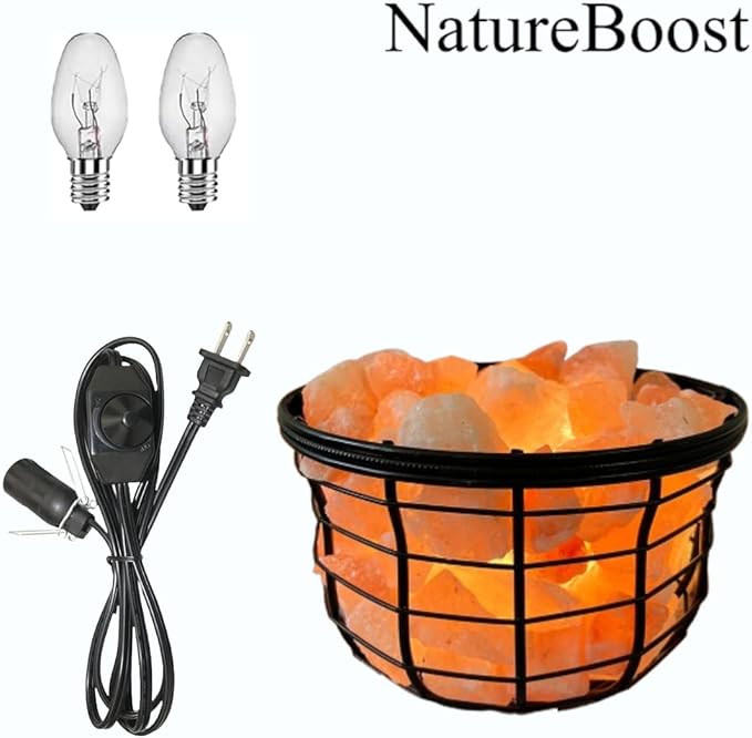 NB Himalayan Pink Salt Metal Lamp with Natural salt chunks comes with dimmer switch and a pair of bulbs (ROUND)