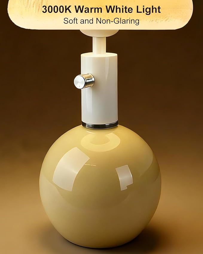 Lightdot Mid Century Modern Stepless Dimmable Table Lamp Ceramic 3000K Warmwhite Desk Lamp with Mushroom-Shaped Shade for Living Room Bedroom Bedside Nightstand Office Home Reading