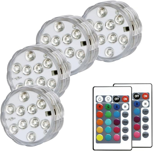 Submersible LED Lights with Remote, Color Changing Battery Operated Underwater LED Pool Light for Inground Pool and Above Ground Pool, Hot Tub Bathtub Decoration (4 Packs)