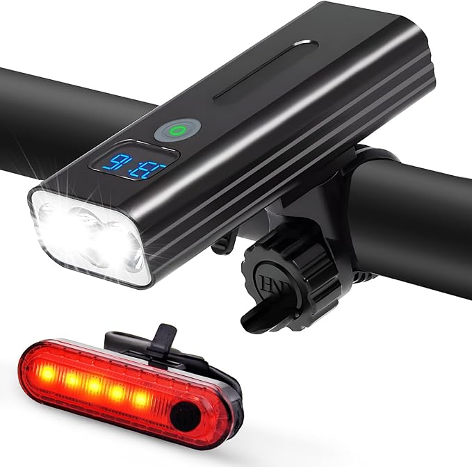 3000 Lumens Multifunctional Bike Light Set,5200 mAh Bike Light Rechargeable,Front Bike Light for Night Riding,Two LED Digital Display Design,IPX5 Waterproof,5+4 Modes Mountain Bike Lights