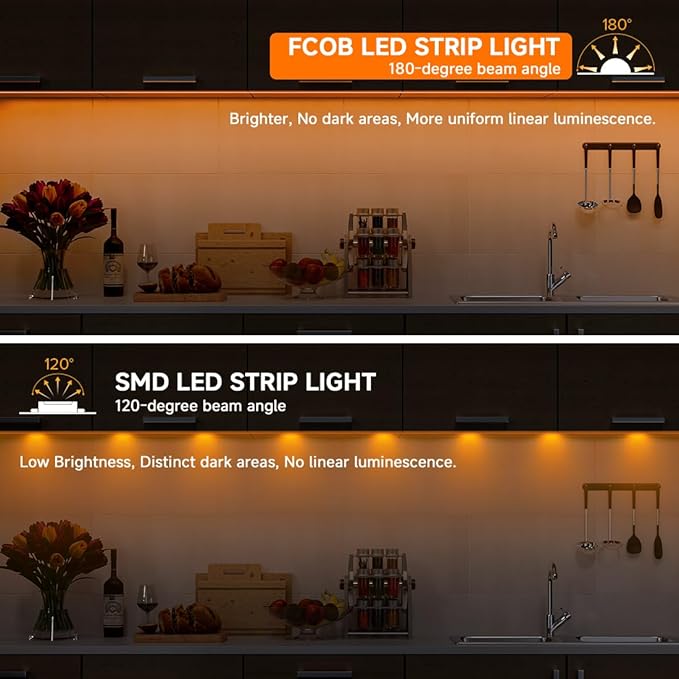 BTF-LIGHTING FCOB COB FOB LED Strip Lights 5V USB Powered 3.28FT 320LEDs Orange Color 8mm Width Dimmable CRI 90+ with 3M Tape Flexible High Density for 3D Printer TV Backlight PC DIY Decor