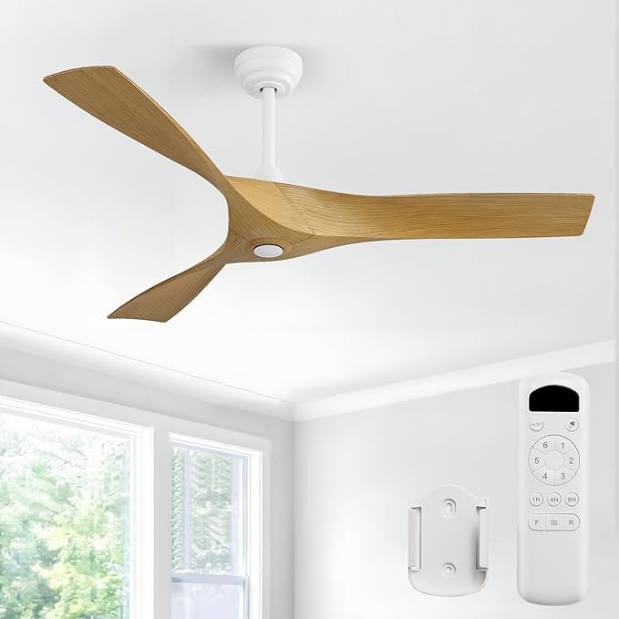 CACI Mall Ceiling Fan No Light, 52 inch Low Profile Flush Mount Modern Ceiling Fan with Remote Control and Reversible DC Motor, for Bedroom Living Room Patio Indoor Outdoor