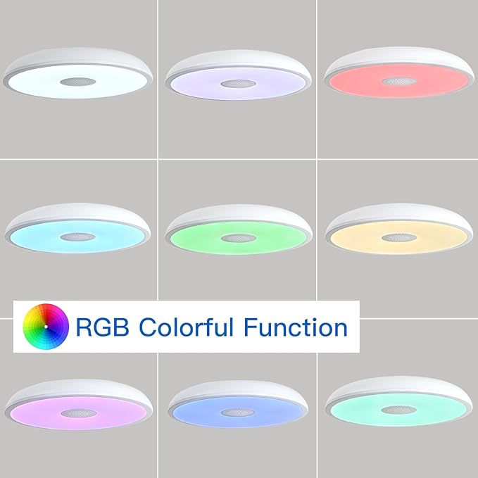 Smart Waterproof LED Flush Mount Ceiling Light Fixture,with Bluetooth Speaker,11 Inch,18 watt,Dimmable Music Lamp,RGB Color Changing Light with Remote Control,for Bathroom,Shower,Bedroom