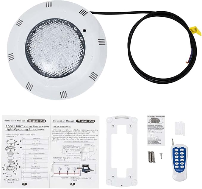 Eapmic 12V 45W Pool Light Underwater Color-Change LED Lights RGB IP68 with Remote (45W)