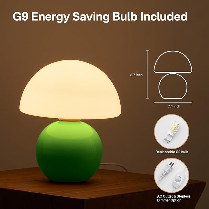 Mushroom Lamp Table Lamp for Bedroom,Desk Bedside Small Lamps for Living Room Night Stands,Mushroom Decor Cute Mini Modern Mid Century Lamps,Unique Aesthetic Home Living Room Decor(Green)