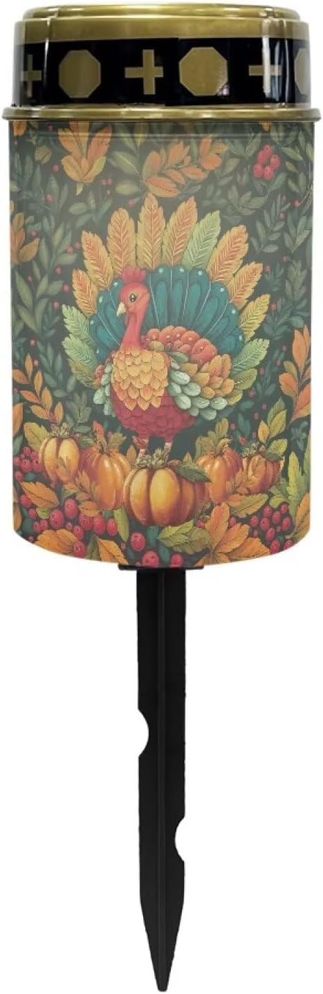 Thanksgiving Day Prayer Cemetery Solar Lights for Grave Cemetery Turkey Maple Leaf Candle Lamp Cross and Floral Grave Solar Lights Fall Decor