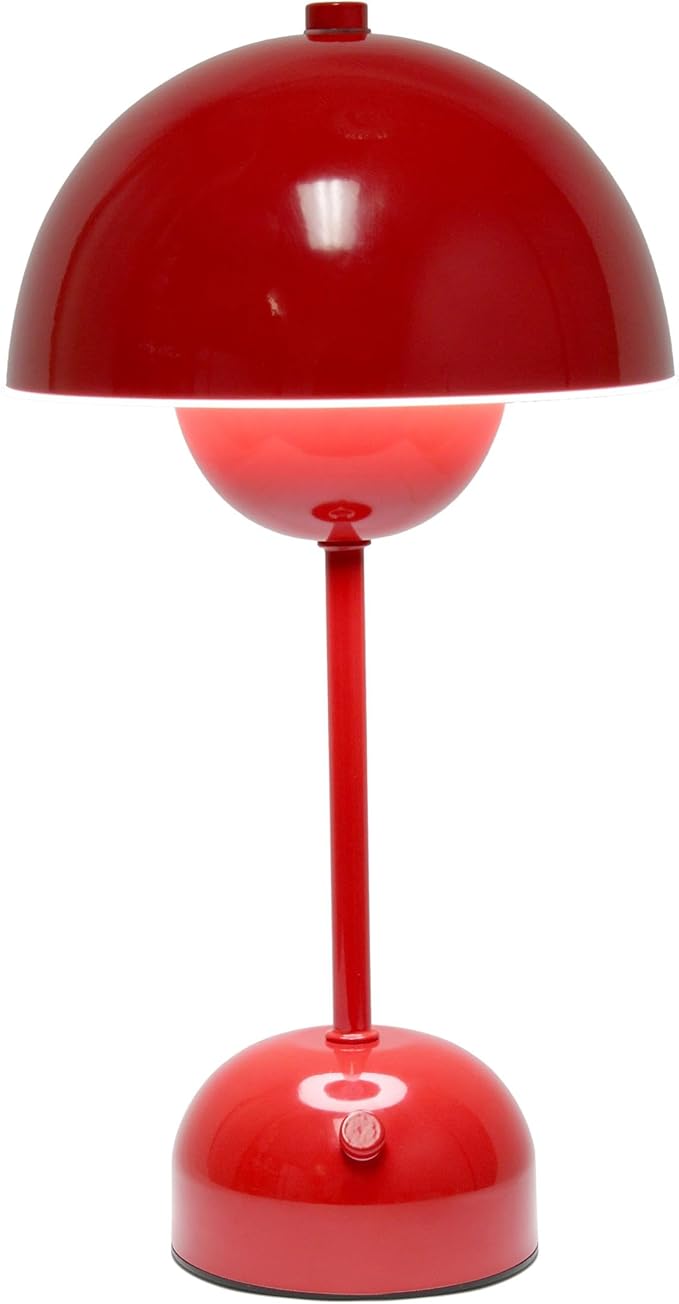 Simple Designs LD1069-RED 11.8" Mushroom Magic Dimming LED Touch Stick Lamp, Portable & Rechargeable, Red