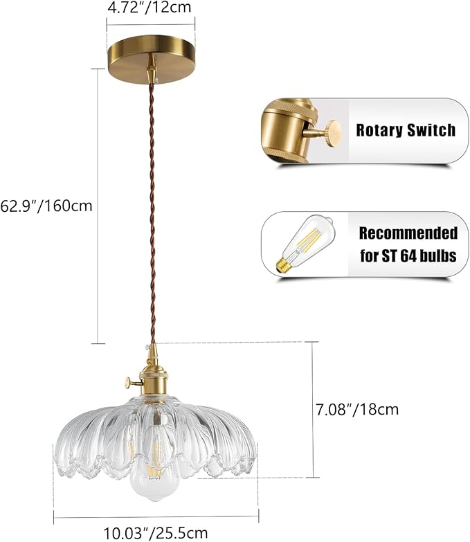 Glass Pendant Lights Kitchen Island: Vintage Pendant Light Fixtures Small Pendant Light Dining Room, Clear Hanging Light for Living Room, Schoolhouse, Entryway, Foyer, E26