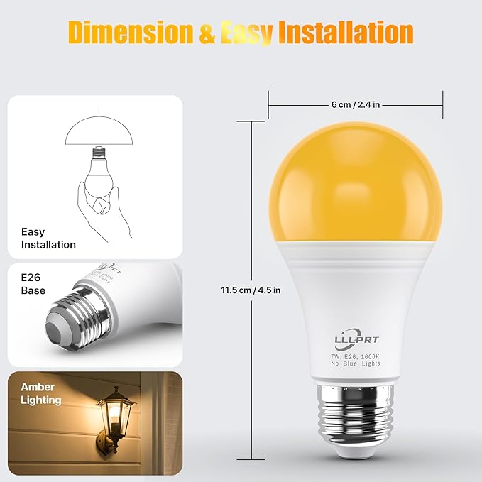 7W LED Light Bulbs, 2 Pack 1600K Amber Warm White Night Light, Blue Light Blocking, Energy Saving, 45W Replacement, Sleep Aid E26 Base Light Bulb for Bedroom, Baby Nursery Room, Non-Dimmable