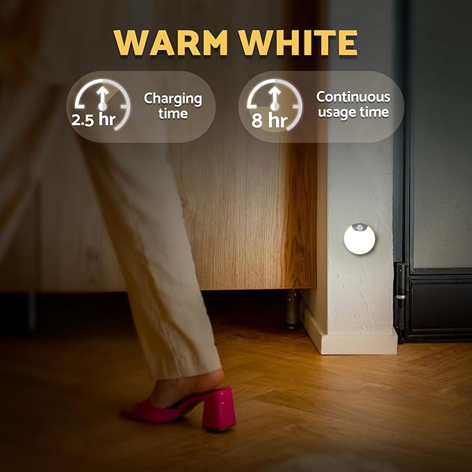 Battery Night Light, Motion Sensor Night Light Rechargeable, Magnetic Warm White LED Stick-On Closet Light, Dimmable Brightness for Stairs, Bathroom, Wall, Cruise, Cabinet, Hallway (2 Pack)