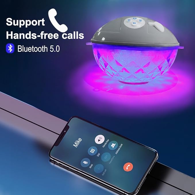 Blufree Floating Pool Speakers with Colorful Lights, IP68 Waterproof Bluetooth Speaker for Pool, Crystal Clear Sound Hot Tub Speaker for Pool, Spa and Outdoor