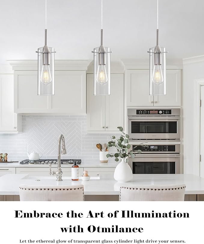 Glass Pendant Lights Kitchen Island 3 Packs, Brushed Nickel Kitchen Pendant Light, Modern Clear Glass Pendant Light Fixture, Hanging Pendant Lights for Kitchen Island Dining Room Hallway