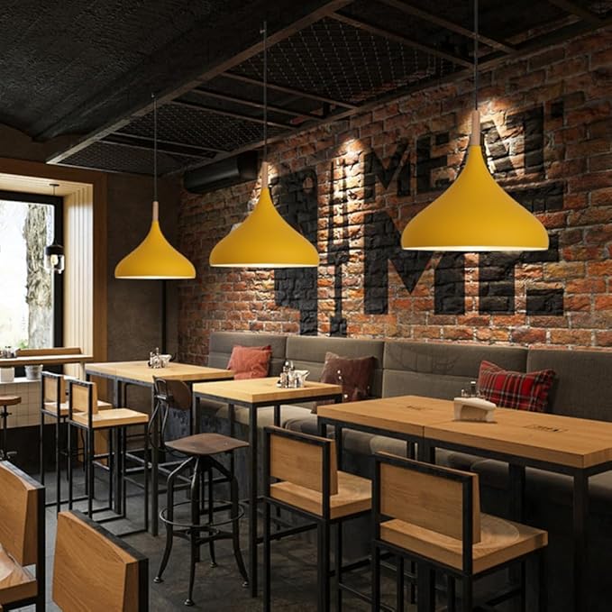 Creative Colorful Wood Metal Pendant Light, Nordic Modern Hanging Light Fixture, Single Rustic Farmhouse Pendant Lamp, Simple Retro Pendant Lighting for Kitchen Island Dining Table (Coffee,16.5in)