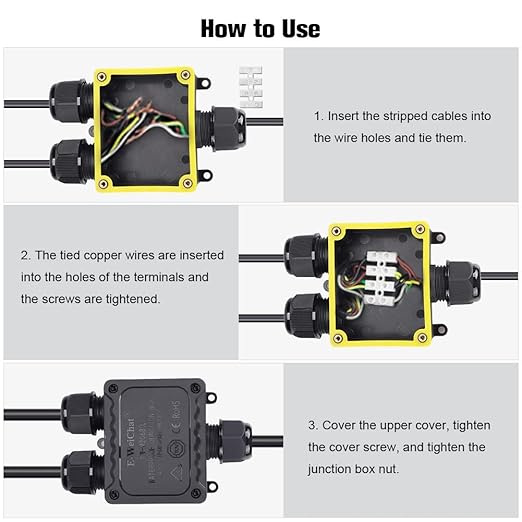 Junction Box Outdoor Waterproof Electrical Box, 3 Way Plug Line Plastic External Junction Box, Electric Power Cord Boxes Suitable for Outdoor Lights, Landscape Lighting (3way)