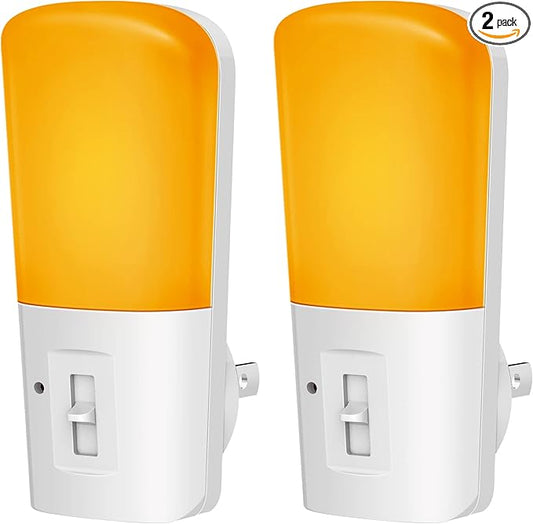 L LOHAS LED Amber Night Light, Dimmable Plug in Yellow Night Light with Dusk to Dawn Sensor, Kids Night Lights for Bedroom, 5-80LM Suit for Nursery, Hallway, Stairway,Bedroom, Bathroom, 2Pack