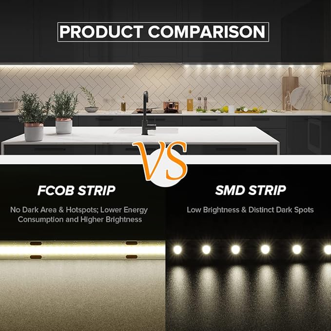 USB LED Light Strip 6.56FT, 5 Volt USB Powered Dimmable COB LED Tape Lights, 6000K Daylight White 8mm High Density Flexible Strips CRI90+ for TV Backlight Under Cabinet Lighting Bedroom Kitchen