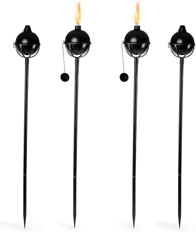 BIRDROCK HOME Outdoor Torches - Durable Construction, Modern Design, Weather Resistant, Citronella Oil Compatible, Ideal for Backyards, Patios, Pathways - Bora Bora Black, 4 Pack