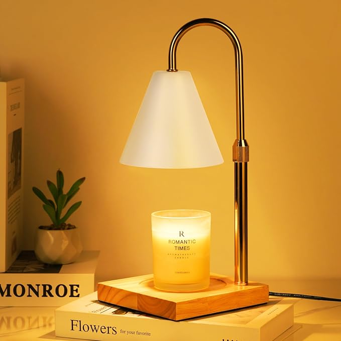 White Candle Warmer Lamp with Timer Dimmer, Electric Candle Lamp Warmer for Bedroom Decor, Birthday Gifts for Mom, Adjustable Metal Candle Lamp, Home Decor for House Warming Gifts, 2*35 Watt Bulb