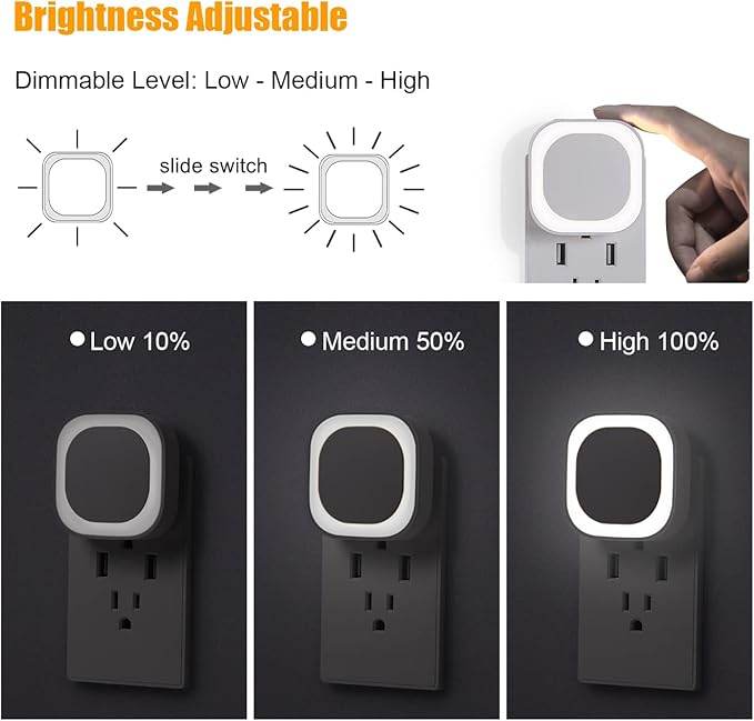 4 Pack Daylight White Night Light, Gentle Eye-Care with Dimmable Wide-Glow & Indirect Reflection, Auto Dusk to Dawn Sensor, Plug in for Kitchen Counter, Garage Workshop, Laundry, Hallway