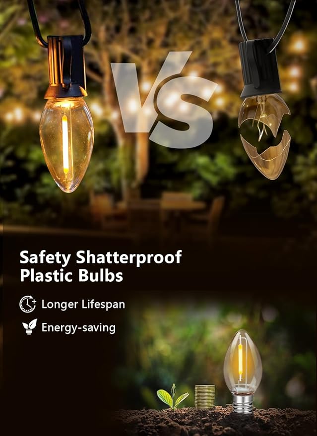25Pack LED Night Light Bulbs, C7 Shatterproof Replacement Led Bulb for String Light, E12 Base Salt Lamp Bulbs, 0.6W Equivalent to 7W, Warm White 2200K, 50LM