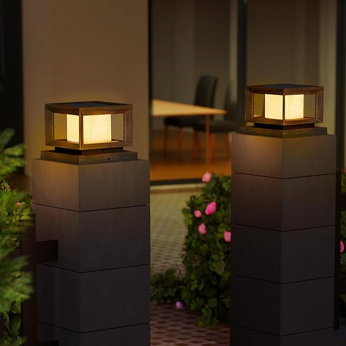 Mlambert 10 Pack Solar Post Lights Outdoor, Waterproof Fence Cap Lights for Deck, 4x4 6x6 Wooden Vinyl Outdoor Light with Shinning Effect, Brown